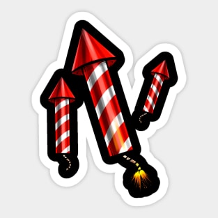 New Years Eve 4th Of July Red White Striped Rocket Fireworks Sticker